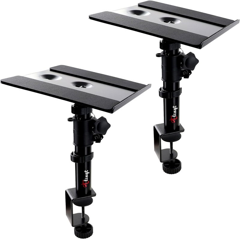 Tlingt Support Tlingt Studio Monitor and Speaker Stand Pair, Clamp-on Desk Speaker Stand, 9.5"x 8.9" Metal Tray, -10° to +10° Tilt Angle, Fits for Wide Range of Monitor Speakers, Bookshelf Speakers, Laptops. - Image 1